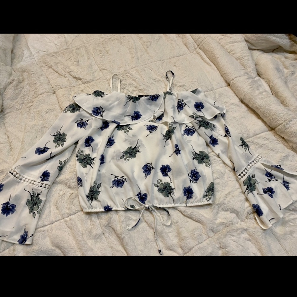 Off the shoulder cropped blouse with bell sleeves